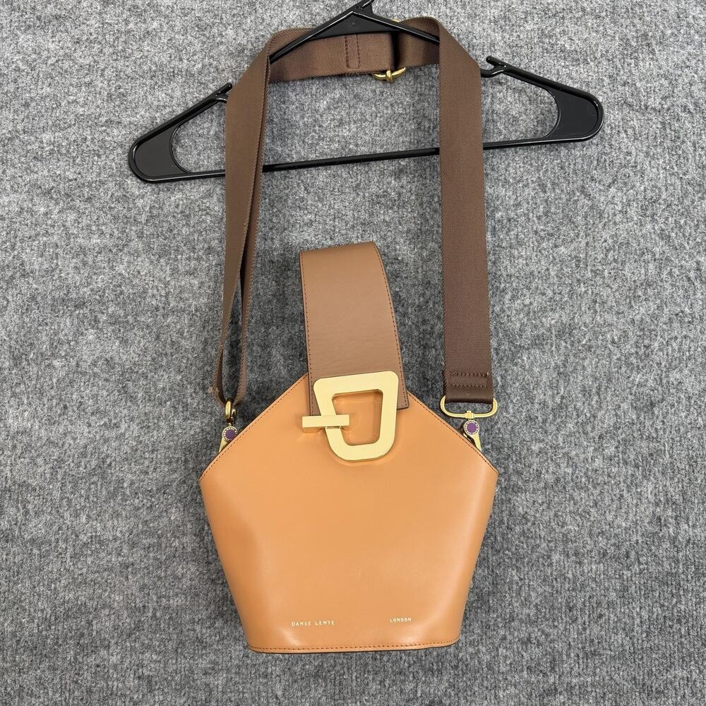 Danse Lente Johnny Crossbody Bag Brown Leather Bucket Geometric Chic Minimalist